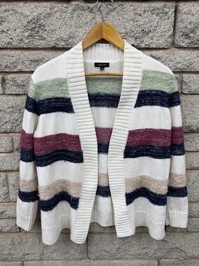 Verve Ami Striped Open-Front Cardigan in White, Navy, Burgundy, Sage, Beige